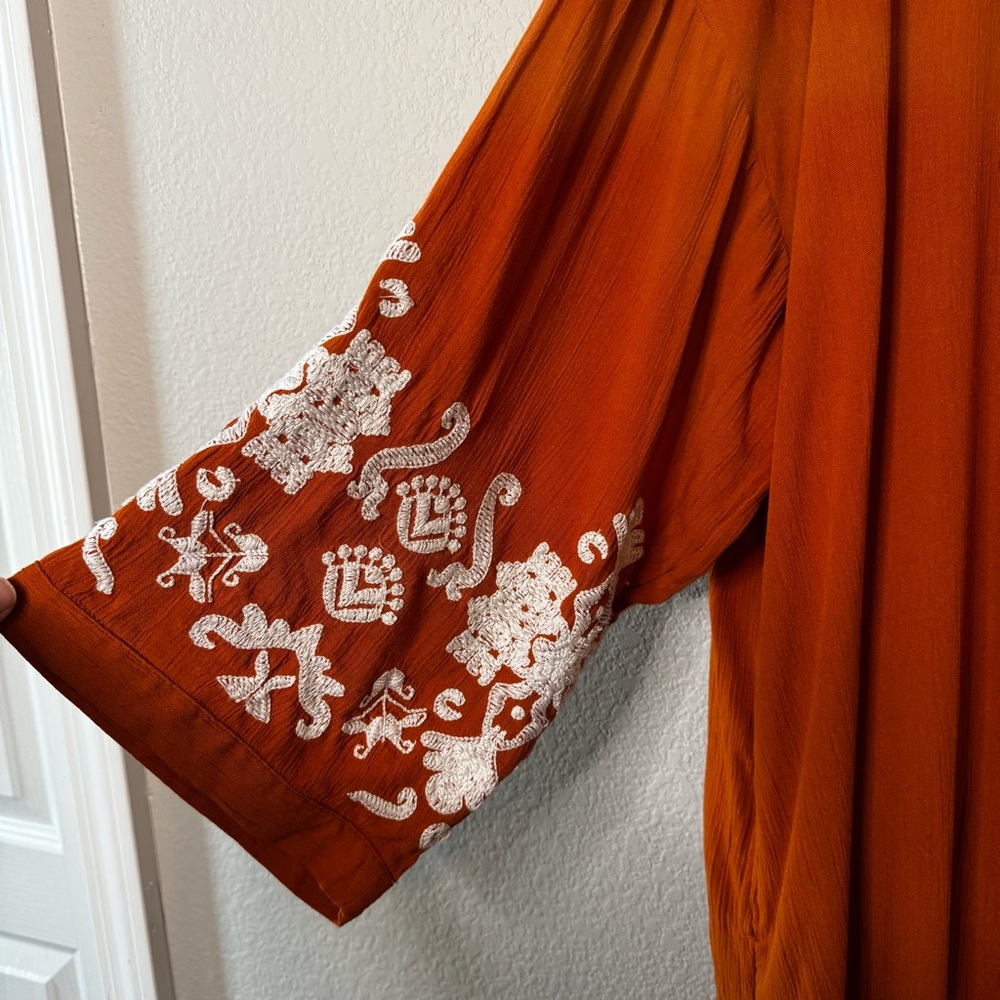 Chico's Embroidered Drama Kimono Top Burnished Clay Size L/XL - Picture 10 of 13